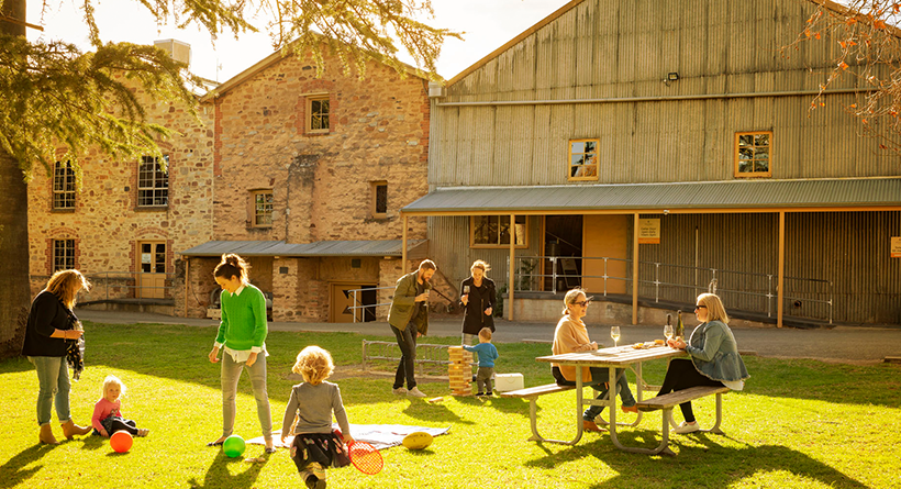 Friends and family enjoying the outdoors at Sevenhill Cellars